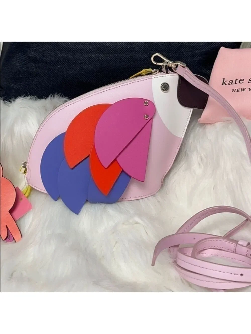 Kate Spade Flock Party Parrot Crossbody & Matching Keychain NWT